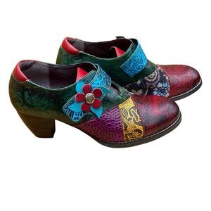 Boho Buckle Clogs Womens 10M Heeled Patchwork Bootie Shooties Sz 41